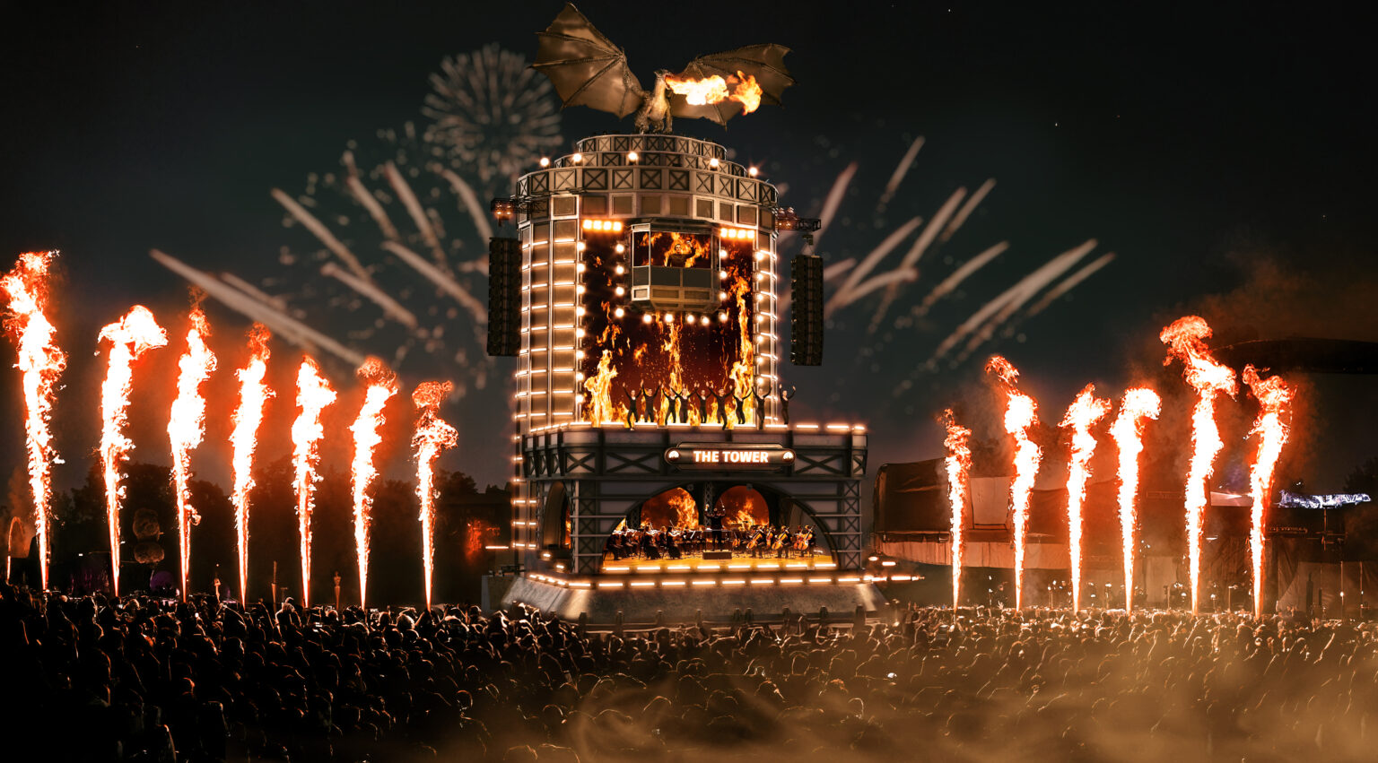 Imagem 3D demonstrando a The Tower Experience, nova atração do The Town